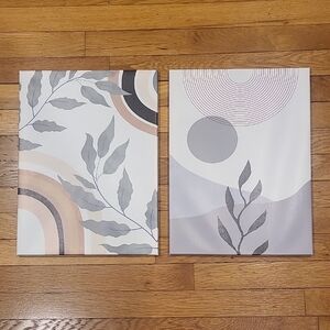Set of 2 Modern Abstract Botanical Canvas Wall Art – Neutral Tones